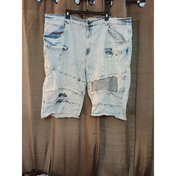 Men's FWRD Denim Moto Distressed Light Wash Jean Shorts Size 48 - Picture 1 of 8